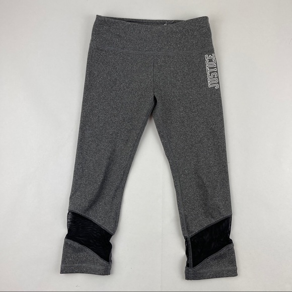 Justice Active Leggings Girls Size 8 Gray Black Mesh - Picture 1 of 8